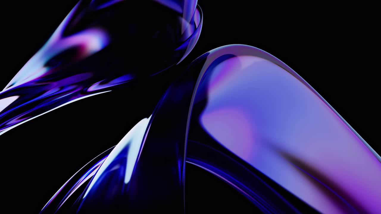 Reflective blue and lilac forms against a black background